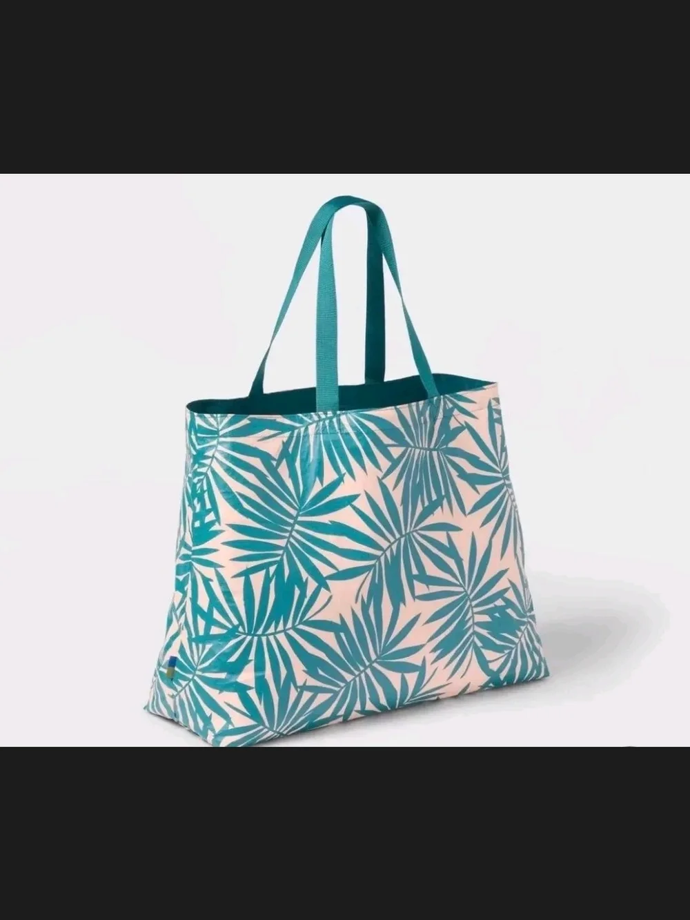 Teal Palm Print Tote Bag